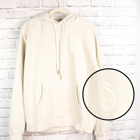 Spiritual Gangster Cream White Monogram Embroidered Pullover Hoodie Shirt Large - Picture 1 of 7